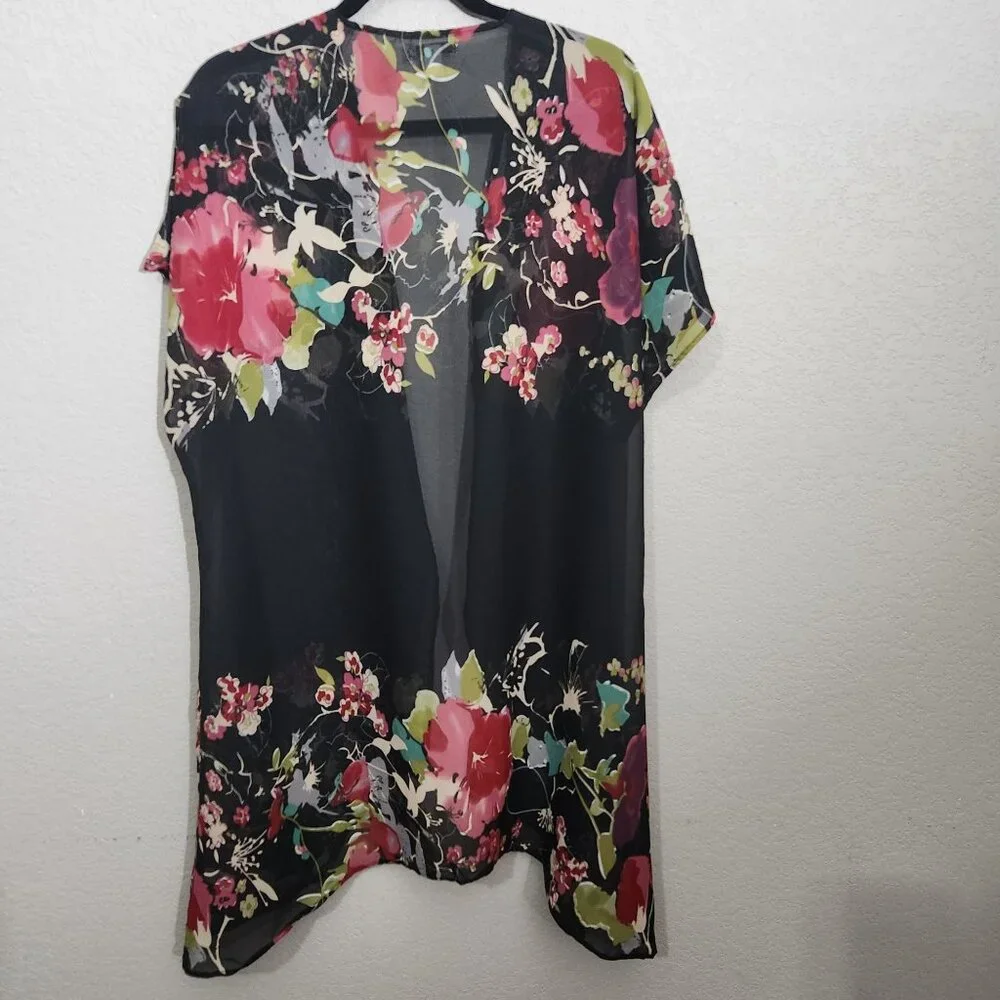 Whimsigoth Cardigan Duster Medium Floral Black Boho Cottagecore Fairy Swim